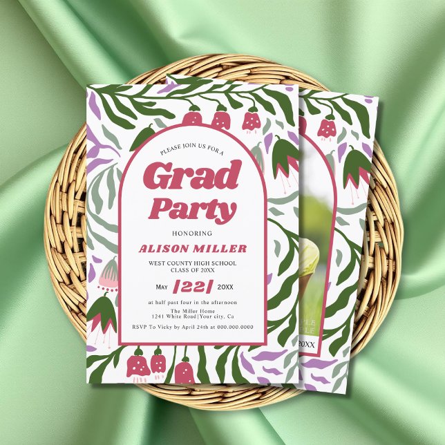 Class Of 2025 colourful retro flowers Graduation Invitation (Creator Uploaded)