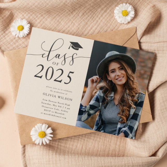Class of 2025 Cream Graduation Party Photo  Invitation (Creator Uploaded)