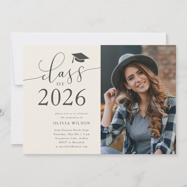 Class of 2025 Cream Graduation Party Photo  Invitation (Front)