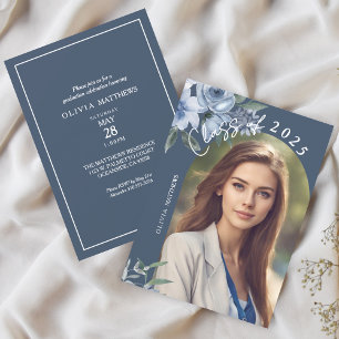 Class of 2025 Dusty Blue Rose Custom Photo Invitation