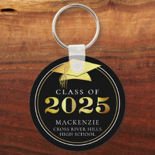 Class of 2025 Elegant Black Gold Personalised Key Ring