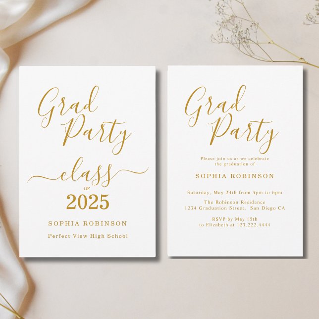Class of 2025 Elegant Gold Script Graduation Party Invitation (Creator Uploaded)