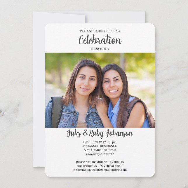 Class of 2025 Elegant Theme Photo Twin Graduation Invitation (Back)