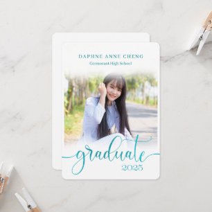 Class of 2025 Faux Blue Leaf Modern Photo Invitation