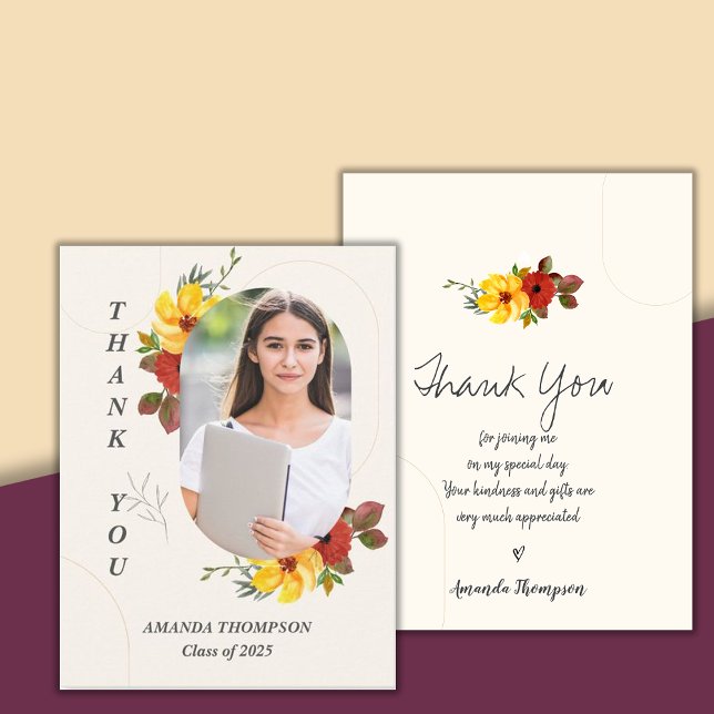 Class of 2025  Floral Photo Graduation Thank You Postcard (Class of 2025 Floral Photo Graduation Thank You Postcard)