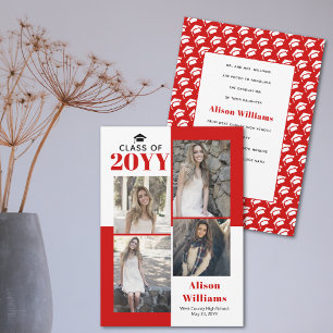 Class of 2025 four photos red graduation announcement