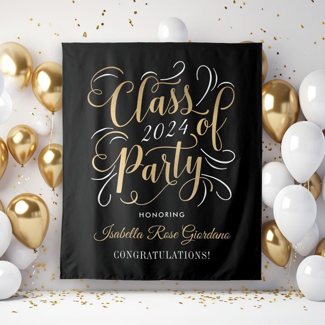 Class of 2025 Gold Black Custom Graduation Party Tapestry (Creator Uploaded)
