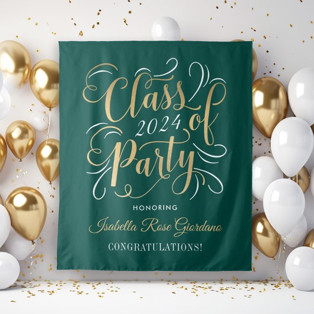Class of 2025 Gold Green Custom Graduation Party Tapestry (Creator Uploaded)