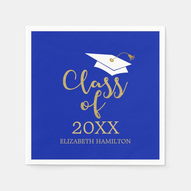 Class of 2025 Grad Cap Gold Glitter Calligraphy Napkin (Front)