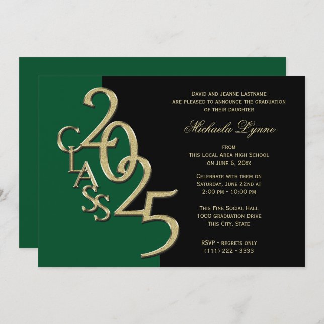 Class of 2025 Grad Gold with Colour Option Invitation (Front/Back)