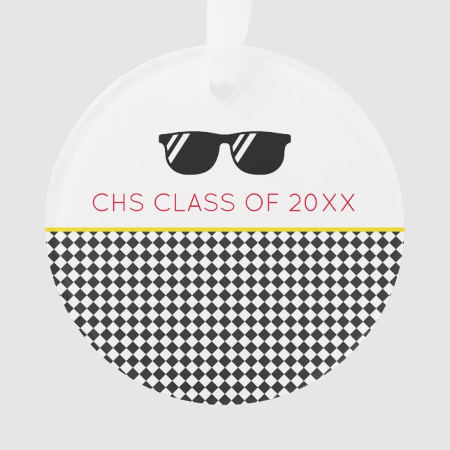 CLASS OF 2025 Grad NAME School Colours Sunglasses Ornament (Front)
