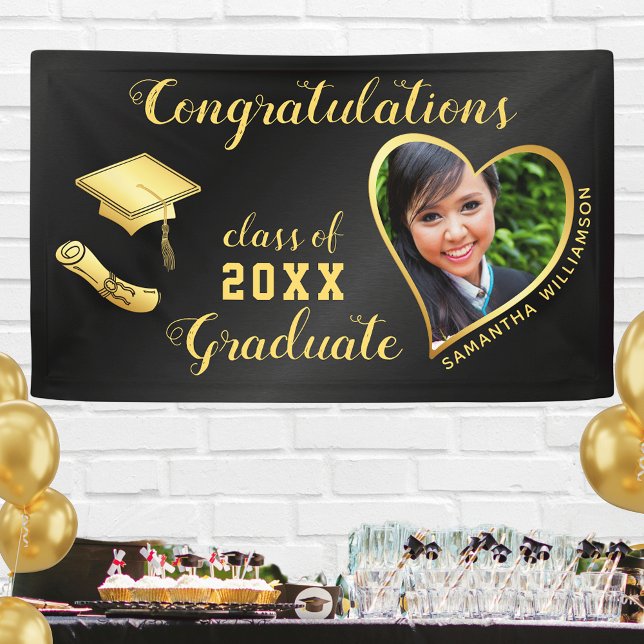 Class of 2025 Grad Photo Black and Gold Graduation Banner (Creator Uploaded)