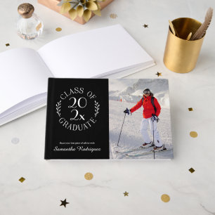 Class of 2025 Grad Photo Black Pattern Graduation Guest Book