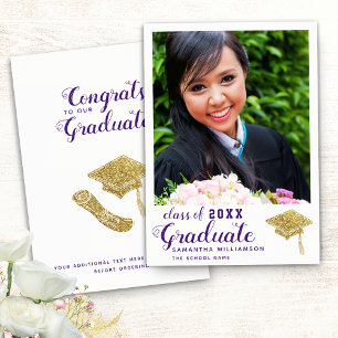 Class of 2025 Grad Photo White Purple Graduation Announcement