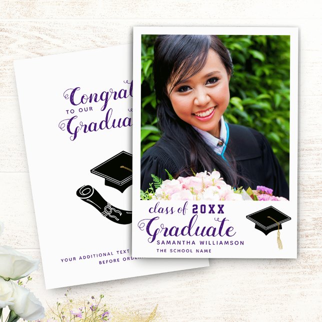 Class of 2025 Grad Photo White Purple Graduation Announcement (Creator Uploaded)