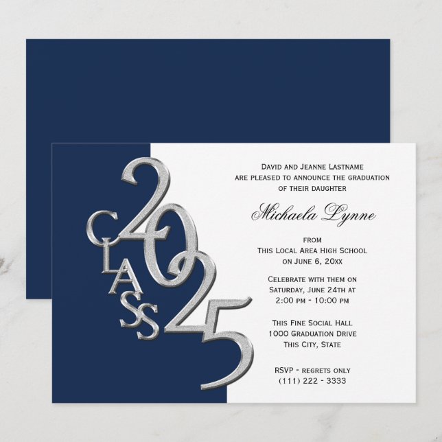 Class of 2025 Grad Silver with Colour Option Invitation (Front/Back)