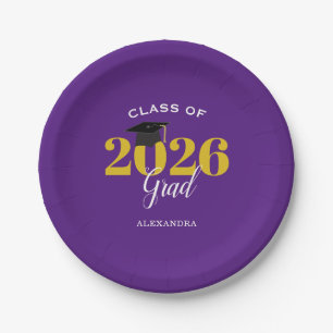 Class of 2025 Grad Simple Purple and Gold Paper Plate
