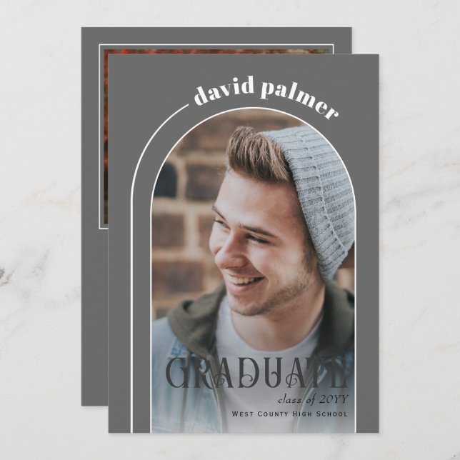 Class of 2025 GRADUATE arch grey photo Invitation (Front/Back)