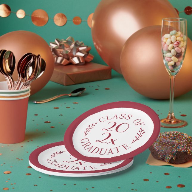 Class Of 2025 Graduate Burgundy Border Graduation Paper Plate (Multi)