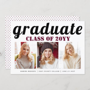 Class of 2025 graduate burgundy typography photo invitation