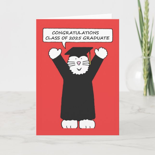 Class of 2025 Graduate Cartoon Cat Holiday Card (Front)