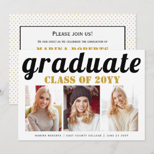Class of 2025 graduate gold typography photo invitation