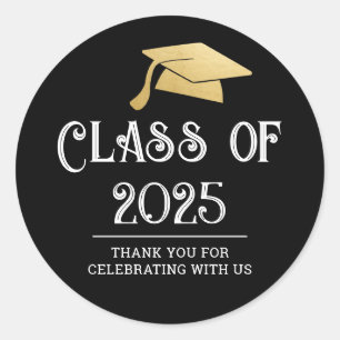 Class of 2025 Graduate Hat Thank You Black Classic Round Sticker