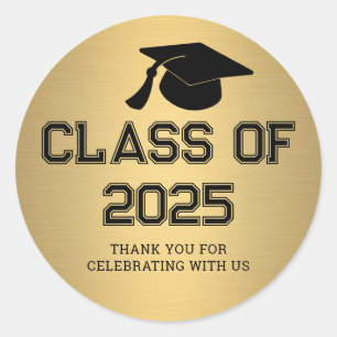 Class of 2025 Graduate Hat   Thank You Gold Classic Round Sticker