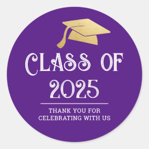 Class of 2025 Graduate Hat   Thank You Purple Classic Round Sticker