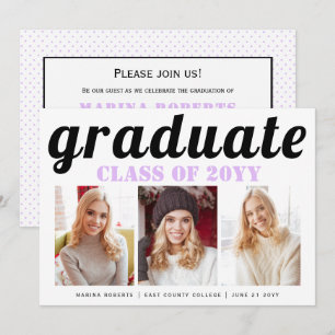 Class of 2025 graduate lilac typography photo invitation