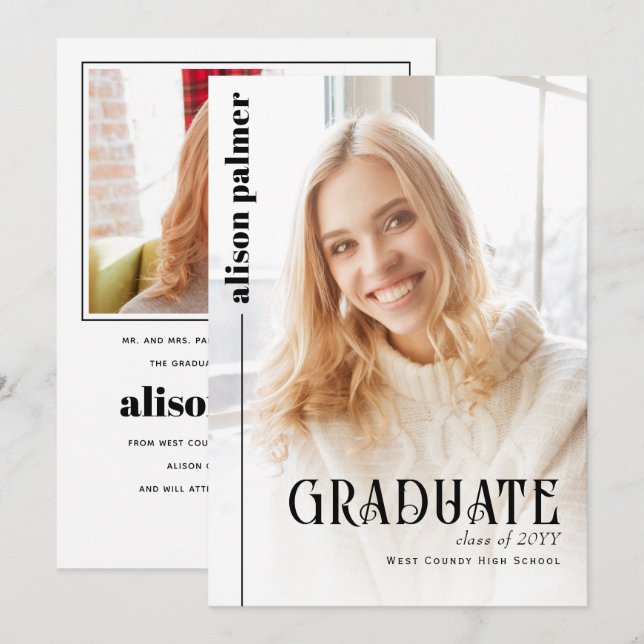 Class of 2025 GRADUATE minimalist photo Announcement (Front/Back)