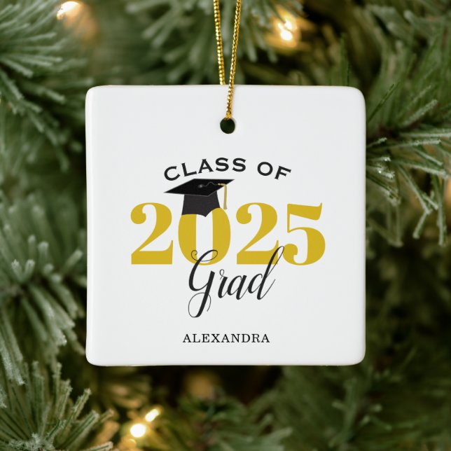 Class of 2025 Graduate Modern Gold and Black Ceramic Ornament (Tree)