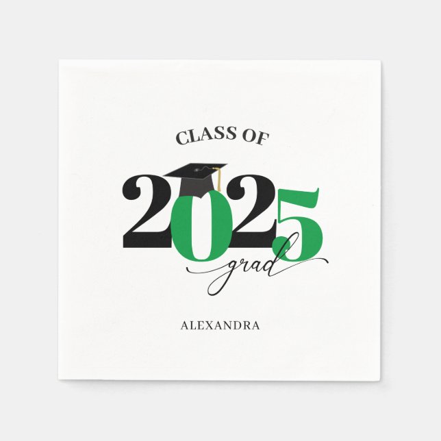 Class of 2025 Graduate Modern Tyopgraphy Green Napkin (Front)