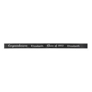 Class of 2025 Graduate Name Black and White Script Satin Ribbon