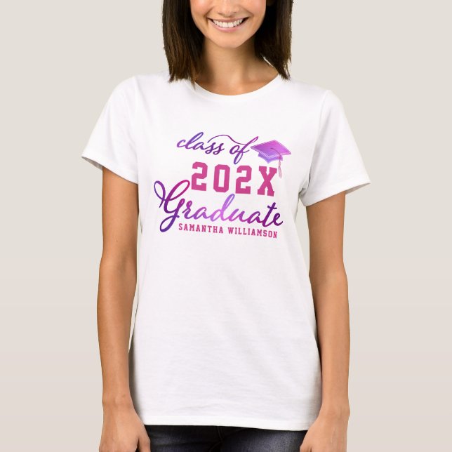 Class of 2025 Graduate Name Pink Purple Graduation T-Shirt (Front)