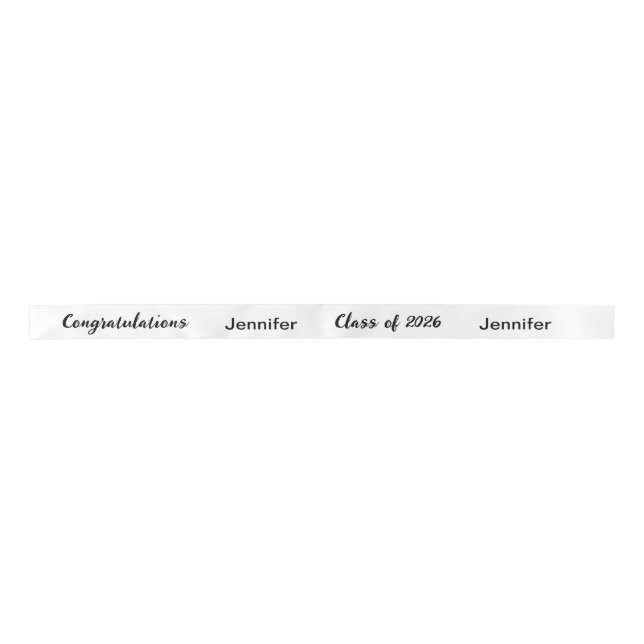 Class of 2025 Graduate Name White and Black Script Satin Ribbon (Front)