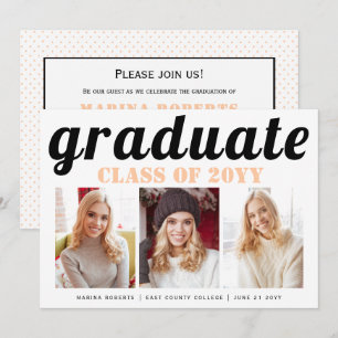 Class of 2025 graduate peach typography photo invitation