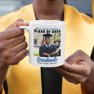 Class of 2025 Graduate Photo Blue Text Graduation Coffee Mug