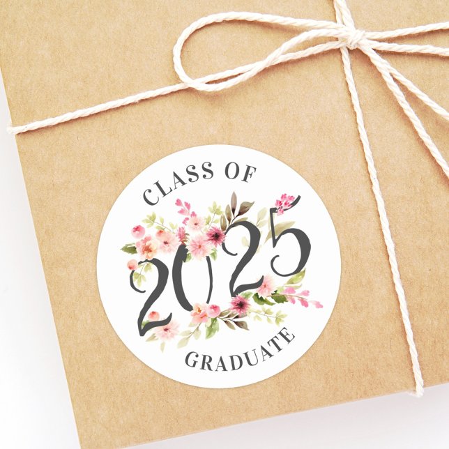 Class of 2025 Graduate Pink Floral Graduation Classic Round Sticker (Creator Uploaded)