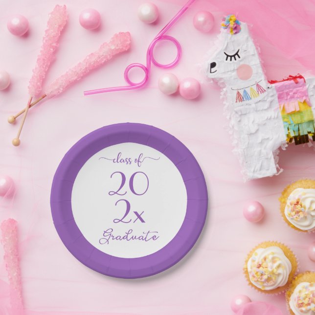 Class Of 2025 Graduate Purple Typography Paper Plate (Party)