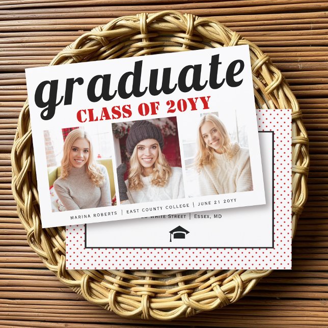 Class of 2025 graduate red typography photo invitation (Creator Uploaded)