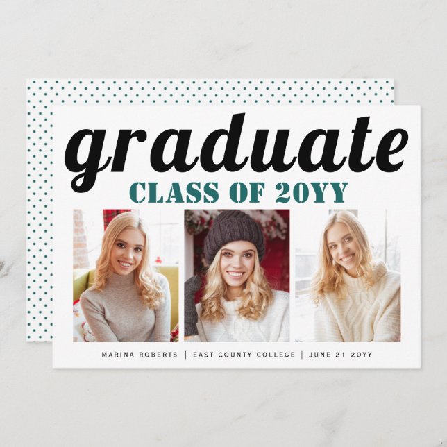 Class of 2025 graduate teal blue typography photo invitation (Front/Back)