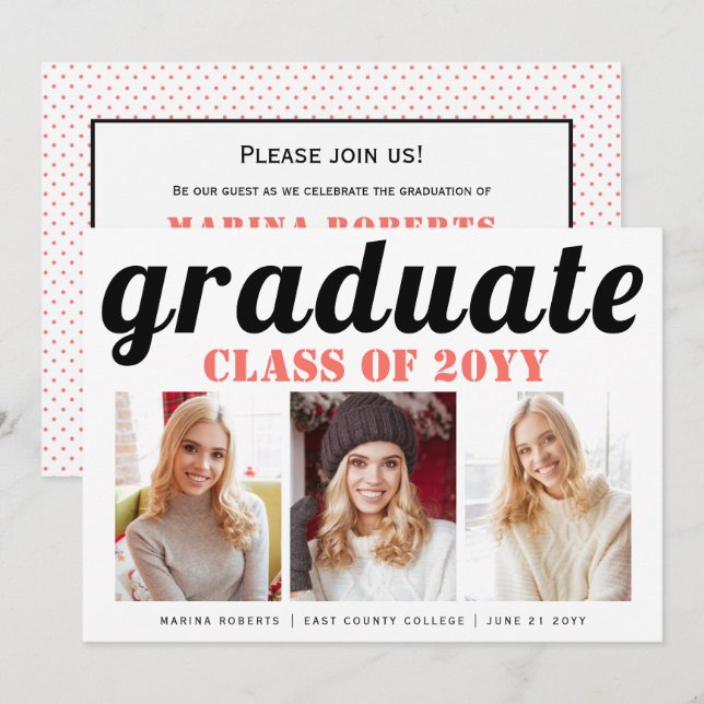 Class of 2025 graduate typography photo invitation (Front/Back)