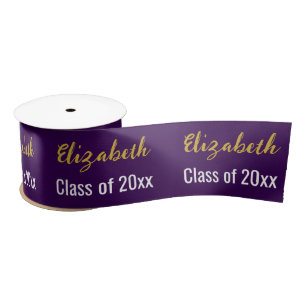 Class of 2025 & Graduate's Name Purple White Gold Satin Ribbon