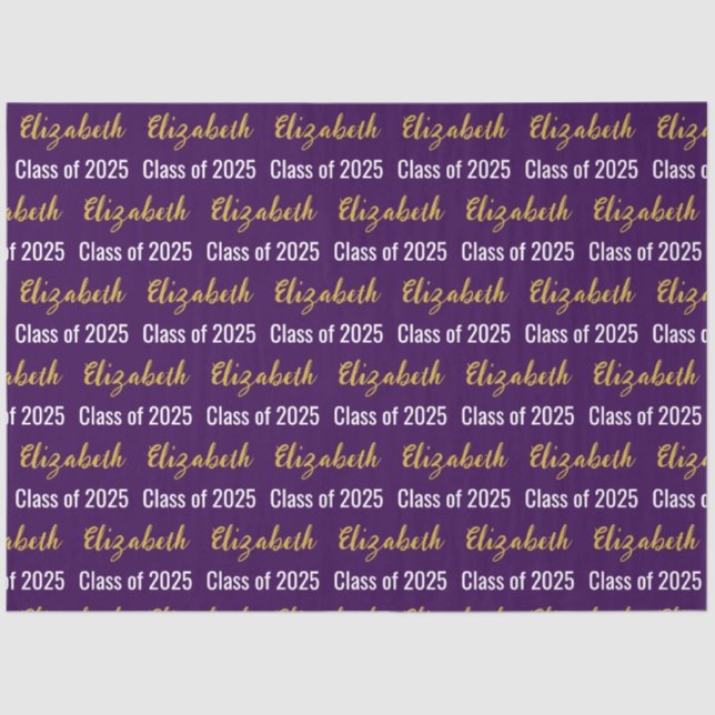 Class of 2025 Graduate's Name Purple White Gold Tissue Paper (Front)