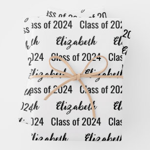 Class of 2025 Graduate's Name White and Black Wrapping Paper Sheet