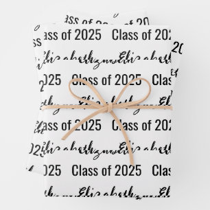 Class of 2025 Graduate's Name White and Black Wrapping Paper Sheet