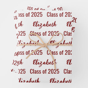 Class of 2025 Graduate's Name White and Dark Red Wrapping Paper Sheet