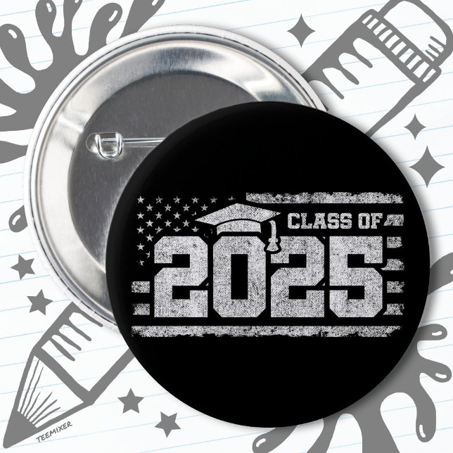 Class of 2025 Graduation American Flag Senior 2025 6 Cm Round Badge (Creator Uploaded)
