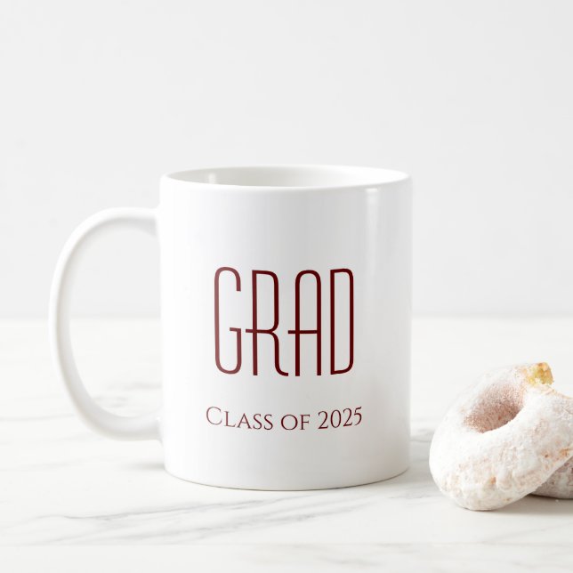 Class of 2025 Graduation Grad Simple White Red  Coffee Mug (With Donut)